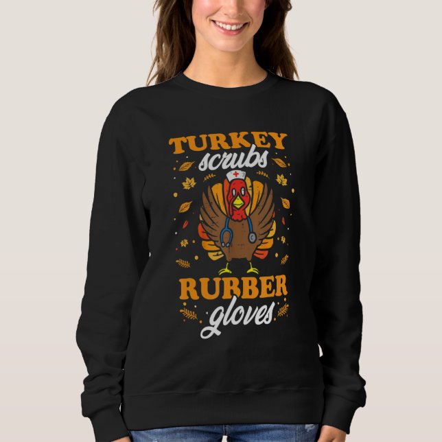 Turkey Scrubs Rubber Gloves Thanksgiving Nurse Tur T Shirt (Framsida)