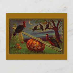 Turkey Seesaw på Pumpkin Vintage Thanksgiving Helg Vykort