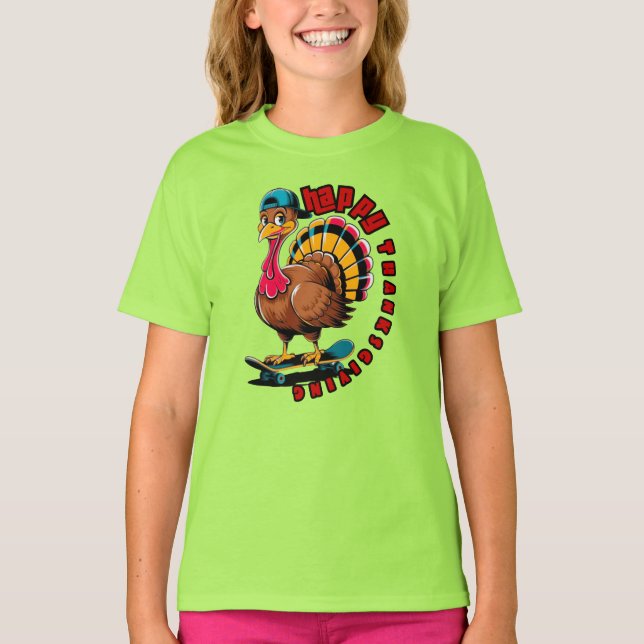 Turkey skateboard  Thanksgiving gift  T Shirt (Framsida)