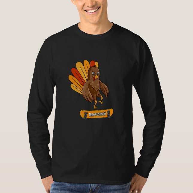 Turkey Skater Thanksgiving Day Cool Skateboard Fal T Shirt (Framsida)