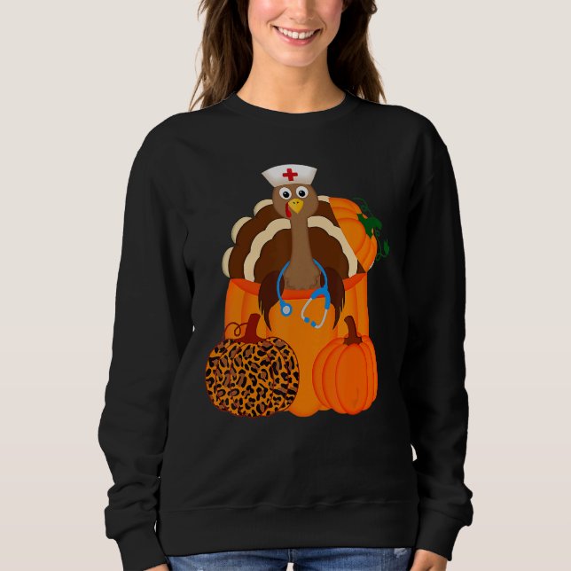 Turkey Stethoscope Nurse Pumpkin Leopard Print Tha T Shirt (Framsida)