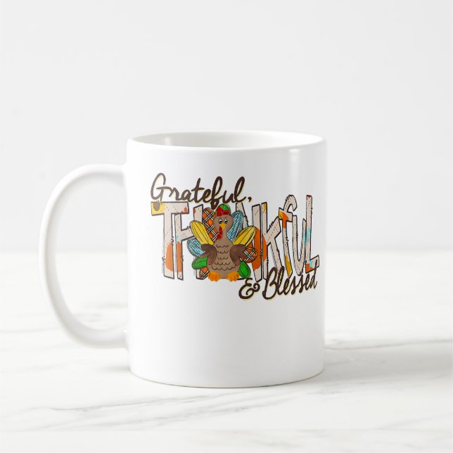 Turkey Thankful Grateful Blessed Thankgivings T-Sh Kaffemugg (Vänster)