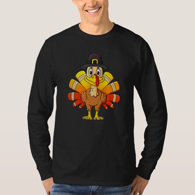 Turkey Thanksgiving Day Pilgrim Boys Kids Men T Shirt (Framsida)