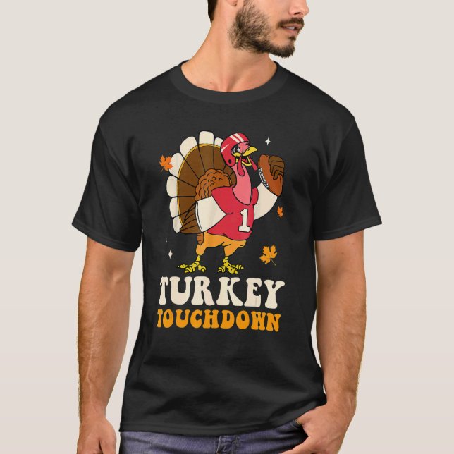 Turkey Touchdown Football Autumn Fall Thanksgiving T Shirt (Framsida)