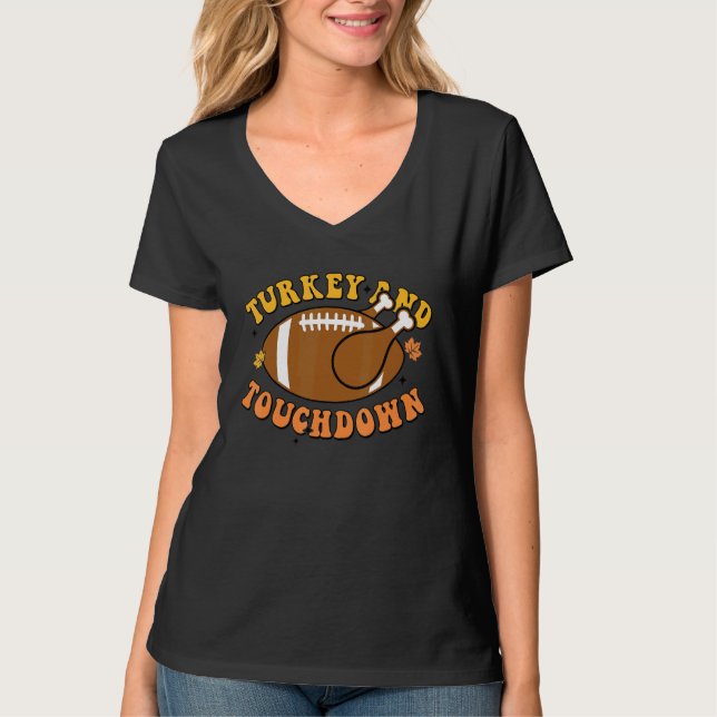 Turkey & Touchdown Football Autumn Thanksgiving Gr T Shirt (Framsida)