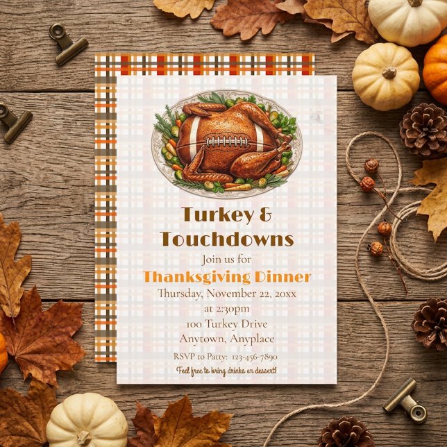 Turkey & Touchdowns Thanksgiving-middag Inbjudningar (Skapare uppladdad)