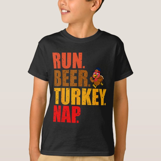 Turkey Trot Running Thanksgiving Run Beer Nap  T Shirt (Framsida)