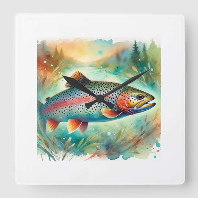 Turkey Trout 131024AREF119 - Watercolor Fyrkantig Klocka (Framsida)