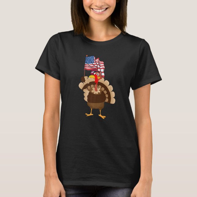 Turkey USA Flag Thanks Giving American  Thanksgivi T Shirt (Framsida)