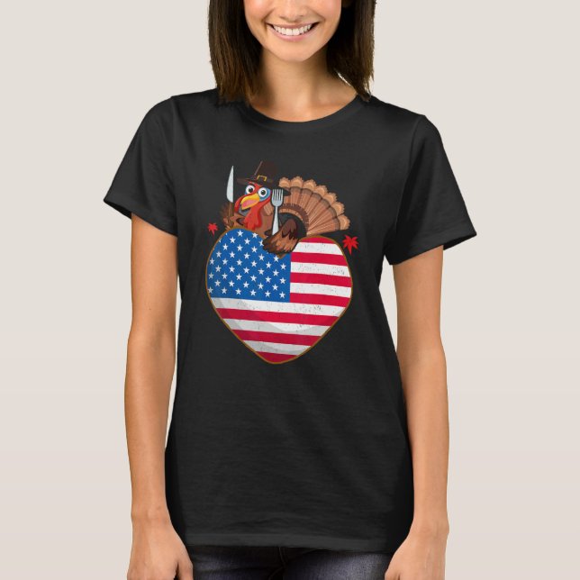 Turkey USA Flag Thanks Giving American  Thanksgivi T Shirt (Framsida)