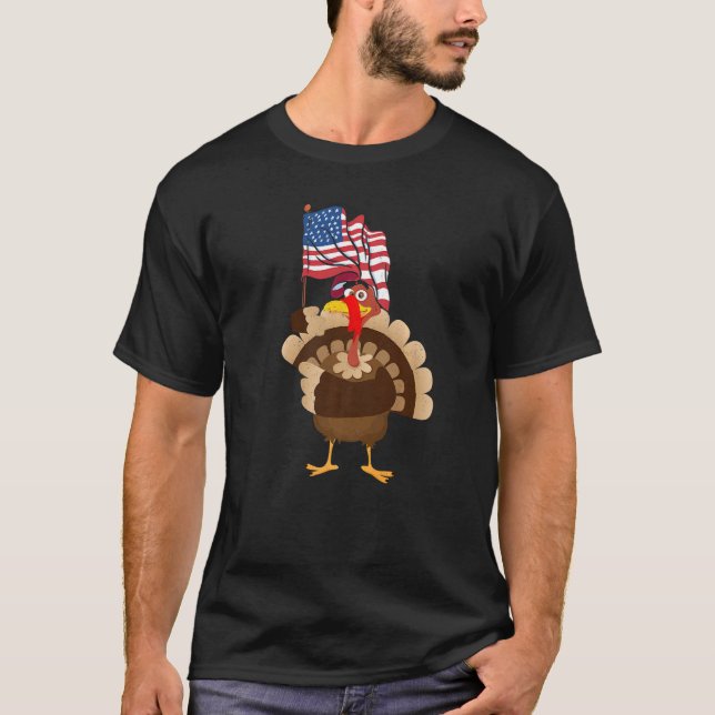 Turkey USA Flag Thanks Giving American  Thanksgivi T Shirt (Framsida)