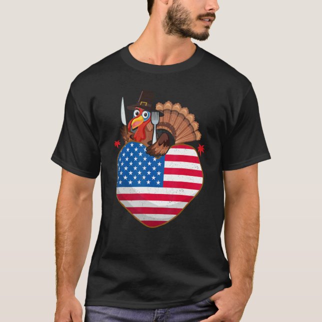 Turkey USA Flag Thanks Giving American  Thanksgivi T Shirt (Framsida)