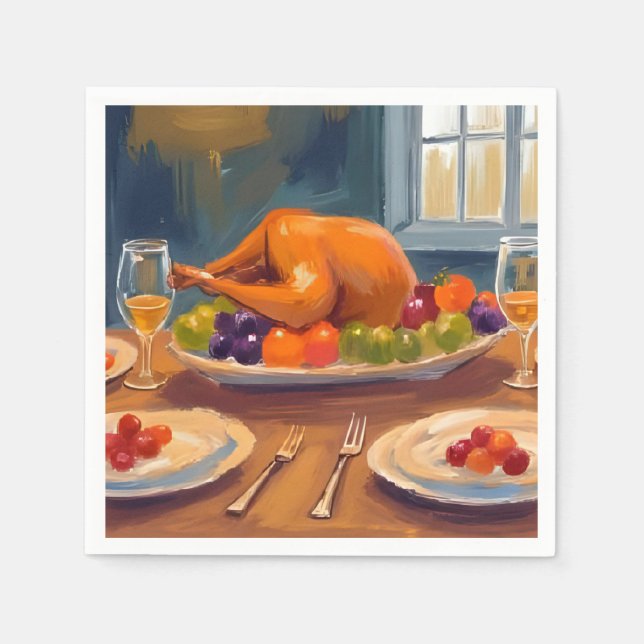 Turkeymiddag | Glad Thanksgiving Målade Högtider Pappersservett (Framsidan)