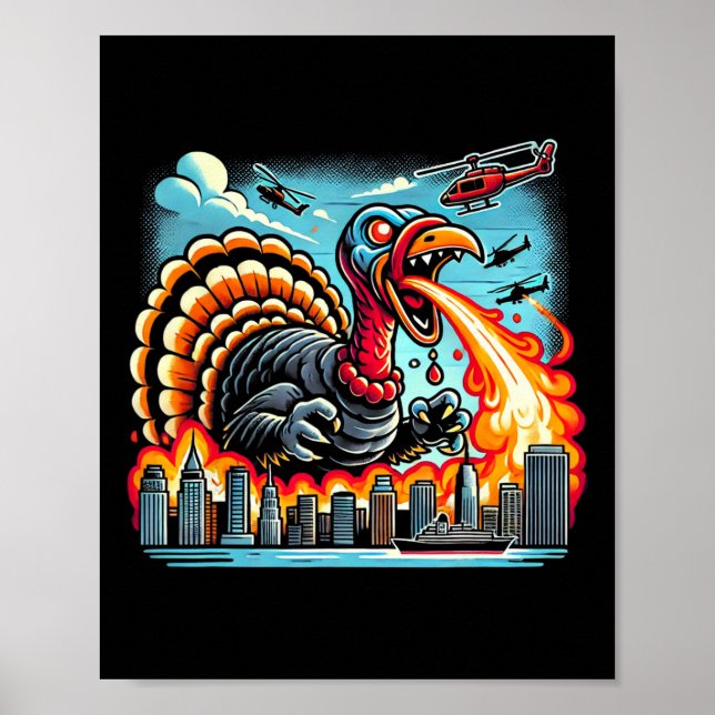Turkeyzilla – Eldandande Thanksgiving Dino Turk Poster (Framsidan)