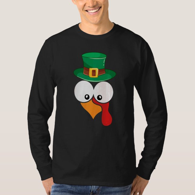 Turkiet Ansikte med Irish Hat Thanksgiving Day St  T Shirt (Framsida)