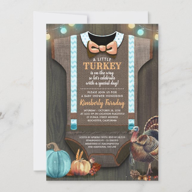 Turkiet Baby Shower Fall Pumpkin Rustic Burlap Woo Inbjudningar (Framsida)