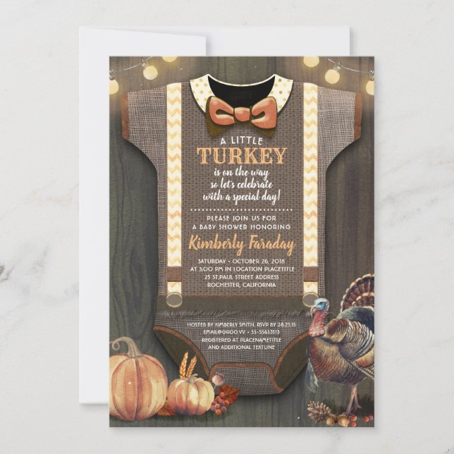 Turkiet Baby Shower Fall Pumpkin Rustic Burlap Woo Inbjudningar (Framsida)