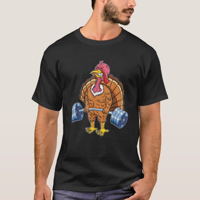 Turkiet Deadlyftande djurviktningslyftande Thanksg T Shirt (Framsida)