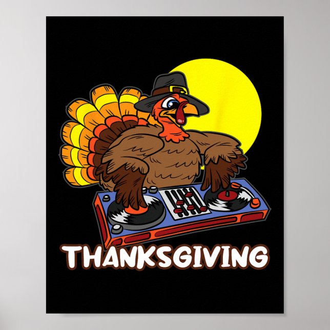 Turkiet DJ Thanksgiving Day Coola Fall Dance Music Poster (Framsidan)