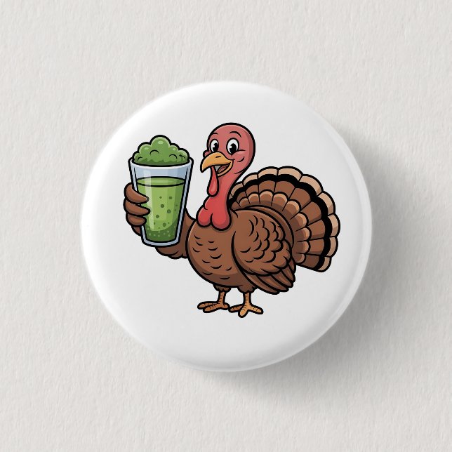 Turkiet Drinking Matcha Älskare Thanksgiving Knapp (Framsida)