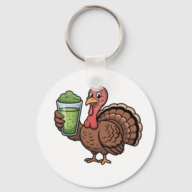 Turkiet Drinking Matcha Älskare Thanksgiving Nyckelring (Framsida)