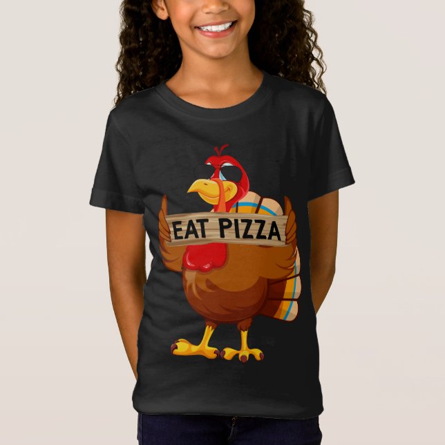 Turkiet Eat Pizza Vuxen Vegan Kids Funny Thanksgiv T Shirt (Framsida)