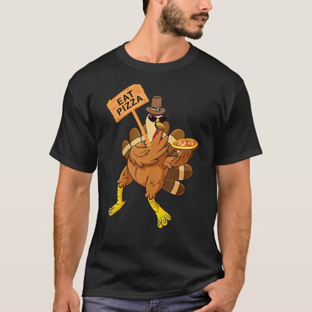 Turkiet Eat Pizza Vuxen Vegan Kids Thanksgiving T Shirt (Framsida)