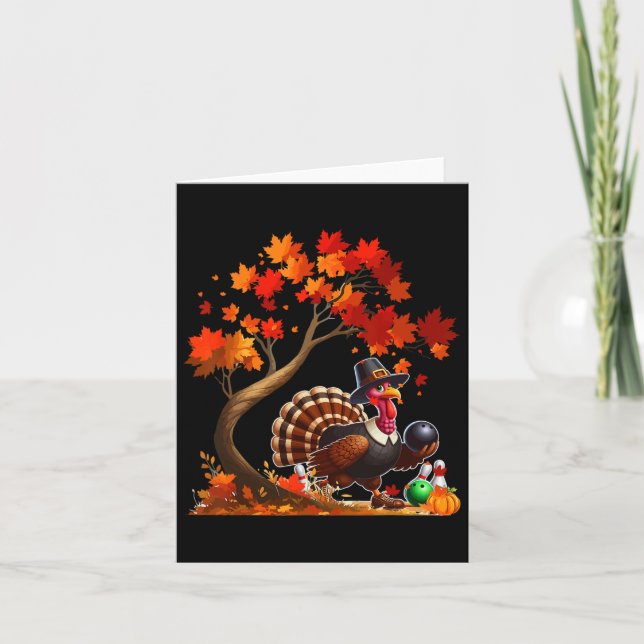 Turkiet Fall Träd Thanksgiving Bowling Älskare Pla Kort (Framsida)