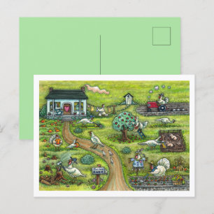 TURKIET FARM, HUMOROUS LAND THANKSGIVING BIRDS HELG VYKORT