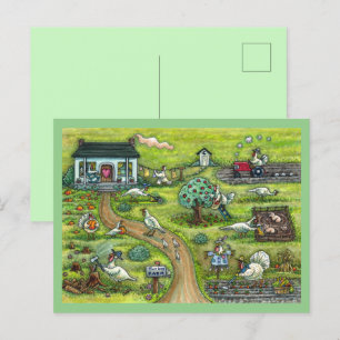 TURKIET FARM, HUMOROUS LAND THANKSGIVING BIRDS HELG VYKORT