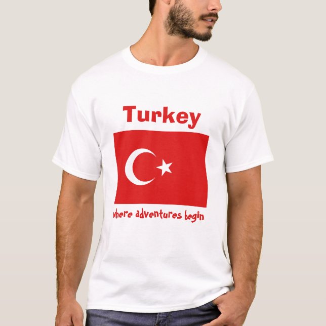 Turkiet flagg + karta + text t-shirt (Framsida)
