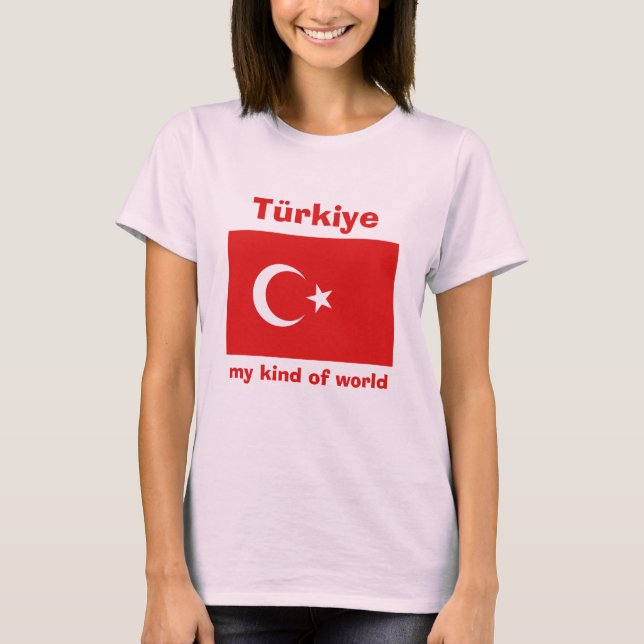 Turkiet flagg + karta + text t-shirt (Framsida)