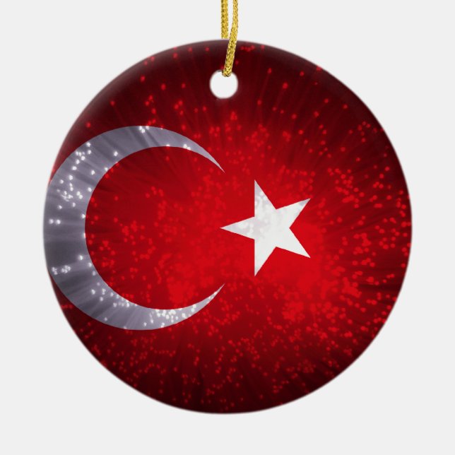 Turkiet Flagga Fireworks Julgransprydnad Keramik (Framsidan)