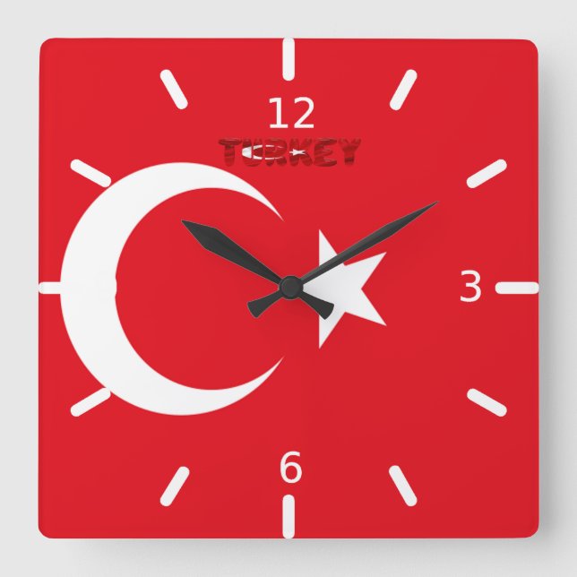 Turkiet flagga   fyrkantig klocka (Framsida)