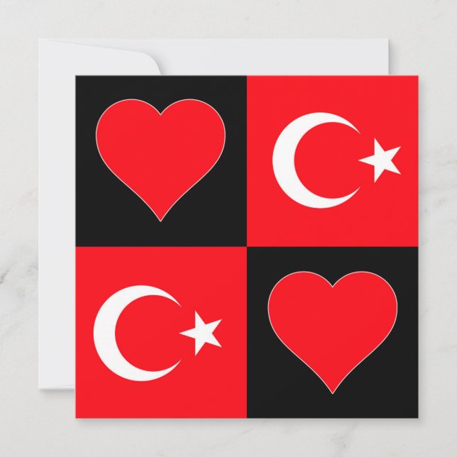 Turkiet Flagga Heart Cute Patriotic Turkisk Hälsni Kort (Framsida)