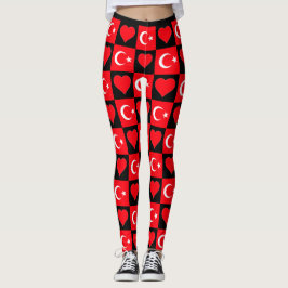 Turkiet Flagga Heart Mönster Cute Patriotic Turoti Leggings