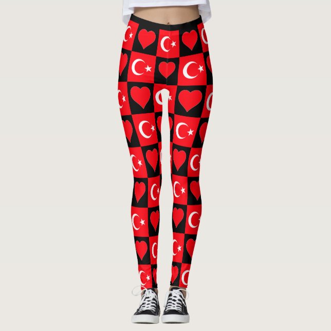 Turkiet Flagga Heart Mönster Cute Patriotic Turoti Leggings (Framsida)