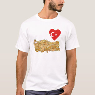Turkiet Flagga Heart och Karta T-Shirt