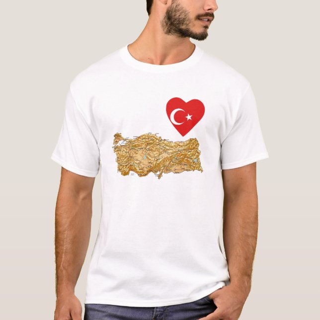 Turkiet Flagga Heart och Karta T-Shirt (Framsida)