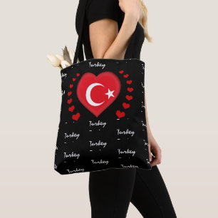 Turkiet Flagga & Heart, Turkiet, Flagga mode/idrot Tygkasse