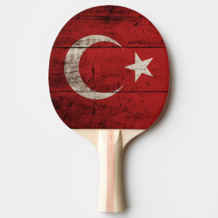 Turkiet flagga på gammalt Wood korn Pingisracket