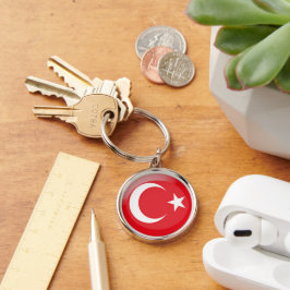 Turkiet flagga rund silverfärgad nyckelring