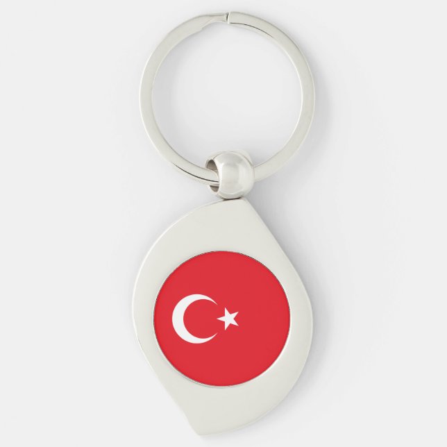 Turkiet flagga swirl silverfärgad nyckelring (Framsidan)