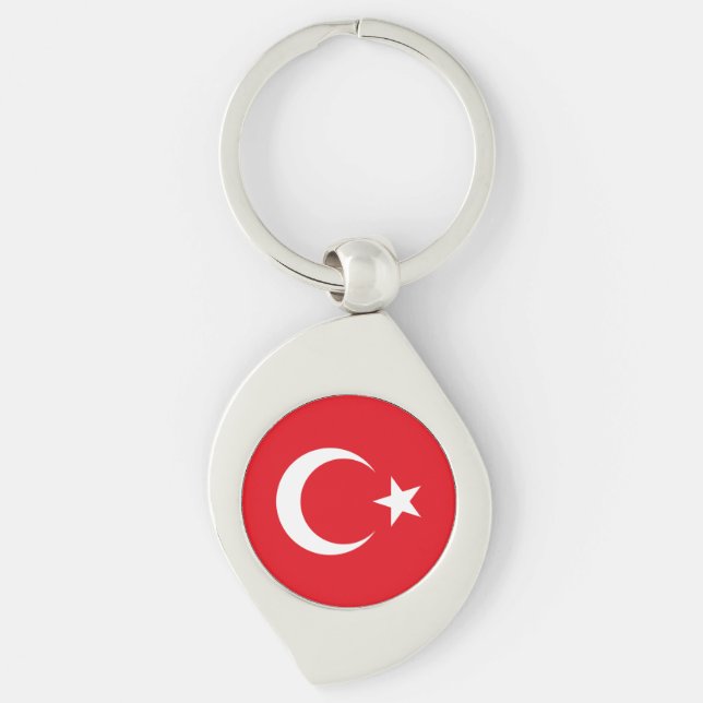 Turkiet flagga swirl silverfärgad nyckelring (Framsidan)