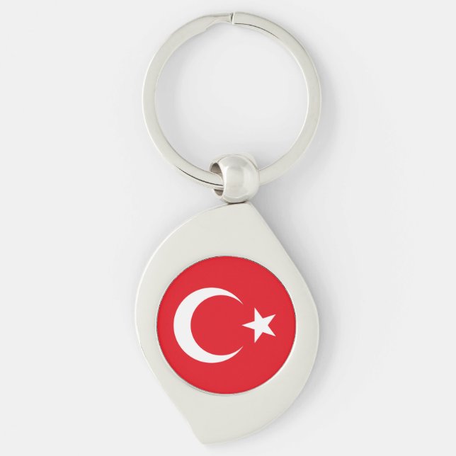 Turkiet flagga swirl silverfärgad nyckelring (Framsidan)