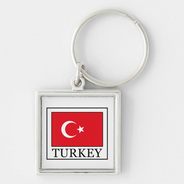 Turkiet Fyrkantig Silverfärgad Nyckelring (Framsidan)