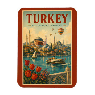 Turkiet Hagia Sophia Blå moskén Illustration Retro Magnet