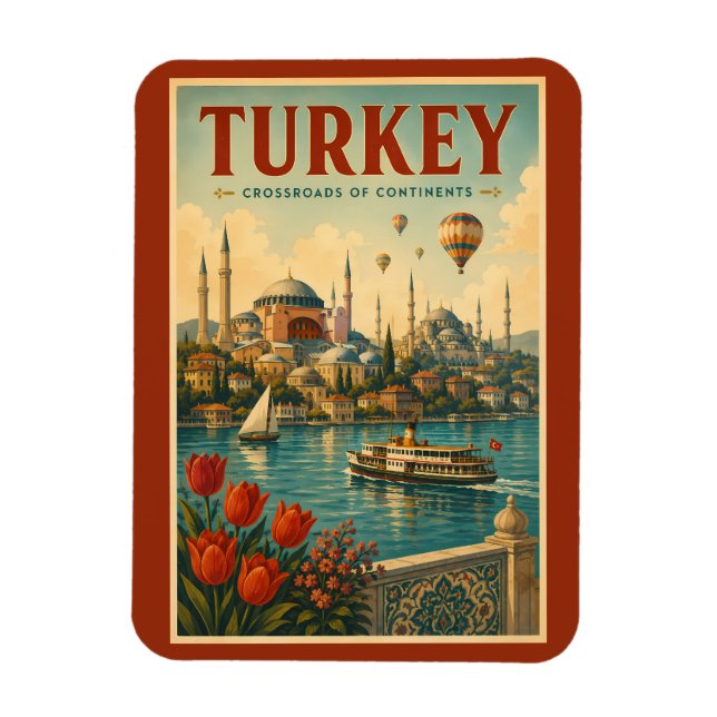 Turkiet Hagia Sophia Blå moskén Illustration Retro Magnet (Vertikal)