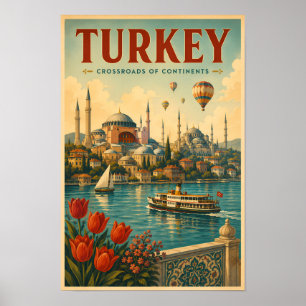 Turkiet Hagia Sophia Blå moskén Illustration Retro Poster