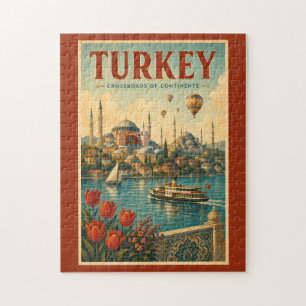 Turkiet Hagia Sophia Blå moskén Illustration Retro Pussel